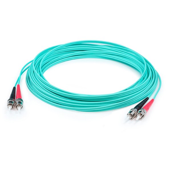 20m ST (Male) to ST (Male) Aqua OM4 Duplex Fiber TAA Compliant OFNR (Riser-Rated) Patch Cable