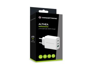 Conceptronic ALTHEA 3-Port 65W GaN USB PD Charger, QC 3.0