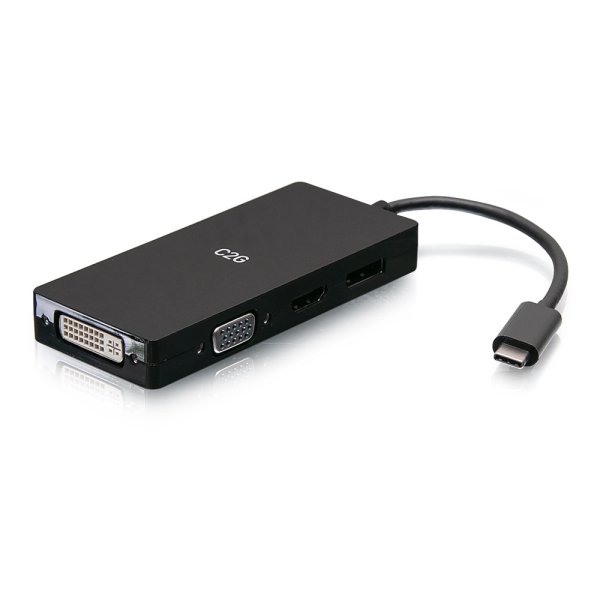 C2G USB-C® Multiport Adapter, 4-in-1 Video Adapter with HDMI®, DisplayPortTM, DVI, & VGA - 4K 60Hz