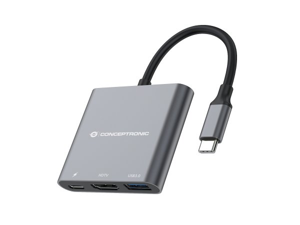 Conceptronic DONN 3-in-1 Multifunctional USB-C Adapter, HDMI, USB 3.0, 60W USB PD