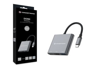 Conceptronic DONN 3-in-1 Multifunctional USB-C Adapter, HDMI, USB 3.0, 60W USB PD