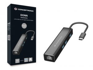 Conceptronic DONN 3-Port USB Hub with Gigabit Network Adapter