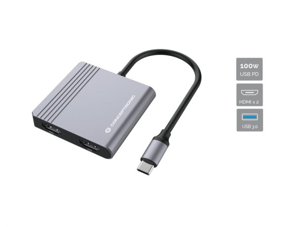 Conceptronic DONN13G laptop dock/port replicator Wired USB 3.2 Gen 1 (3.1 Gen 1) Type-C Grey