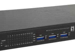 LevelOne 26-Port Fast Ethernet PoE Switch, 24 PoE Outputs, 2 x Gigabit SFP, 380W