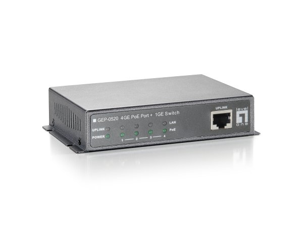 LevelOne 5-Port Gigabit PoE Switch, 61.6W, 802.3af PoE, 4 PoE Outputs, power adapter included