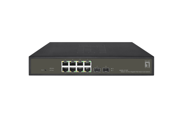 LevelOne Hilbert 10-Port Gigabit PoE Smart Lite Switch, 8 PoE Outputs, 2 x Gigabit SFP, 802.3at/af PoE, 130W PoE Power Budget