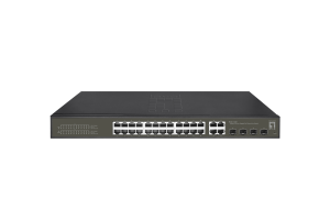 LevelOne Hilbert 28-Port Gigabit PoE Smart Lite Switch, 24 PoE Outputs, 4 x Gigabit SFP/RJ45 Combo, 802.3at/af PoE, 380W PoE Power Budget