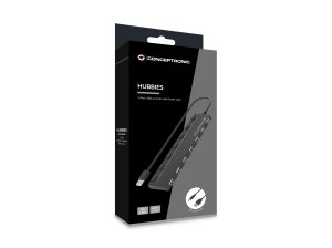 Conceptronic HUBBIES08B 7-Port USB 2.0 Hub, USB-A to 7 x USB-A, 480Mbps, USB Powered, 90cm Cable