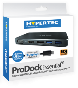 Hypertec ProDockEssential 4K - Universal USB-C Dock with HDMI VGA and DisplayPort