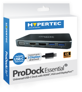 Hypertec ProDock EssentiaI 4K - Universal USB-C Dock with HDMI,VGA and DisplayPort