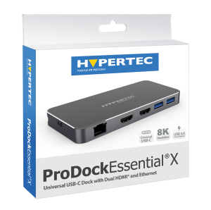Hypertec ProDockEssential X1 - Universal USB-C Dock with Dual HDMI (Mirror and Extension) USB 3.0 Gigabit Ethernet 100W Power Delivery