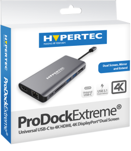 Hypertec ProDock Extreme - Universal USB-C to 4K HDMI, 4K DisplayPort Dual Screen