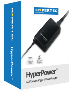 Hypertec HyperPower 65w. Universal USB-C GaN tech power supply unit. 3.0 Power Delivery / Qualcomm Quick Charge 4+. Designed to support a range of electronic devices that use the USB Type-C connector. Includes built-in thermal and power protection feature
