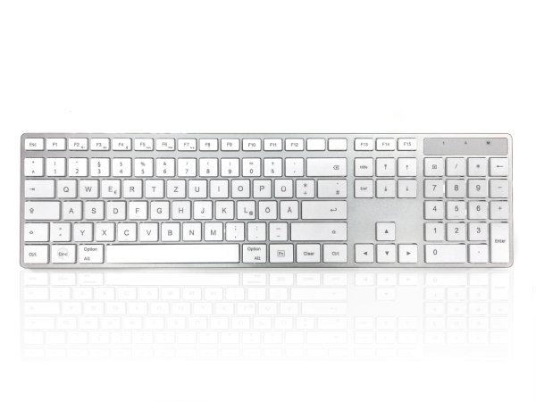 Accuratus KYBAC301-BTMACGR keyboard Universal RF Wireless + Bluetooth QWERTZ German Silver, White