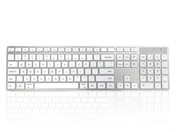 Accuratus KYBAC301-BTMACUS keyboard Universal RF Wireless + Bluetooth QWERTY US English Silver, White