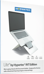 The Lite by Hypertec INT Edition is a lightweight (just 280g) low angle laptop stand high elevation adjustable laptop stand specifically designed for devices with a restricted opening angle / internal hinge such as the MacBook and MacBook Pro providing a