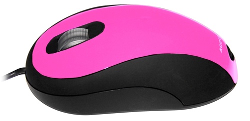 Accuratus Image mouse, 3 button mouse with extra wide scroller illuminated in blue. USB connected and a optical 800Dpi sensor it is suitable for both left and right handed users. Available in a variety of colours this is the Pink option.