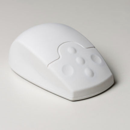 Sterileflat laser wireless two button mouse and up/down slider control IP68 Rated it features latex free nano silver impregnated antibacterial silicone cover - White.