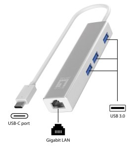 LevelOne Gigabit USB-C Network Adapter with USB Hub