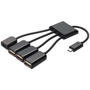 AddOn Networks 8in Micro-USB 2.0 (B) Male to USB 2.0 (A) Female Black Hub