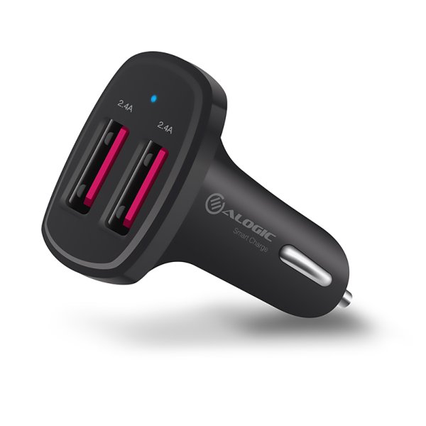 Alogic 2 Port USB-A Car Charger 5V/4.8A (2.4A + 2.4A) with Smart Charge - Black